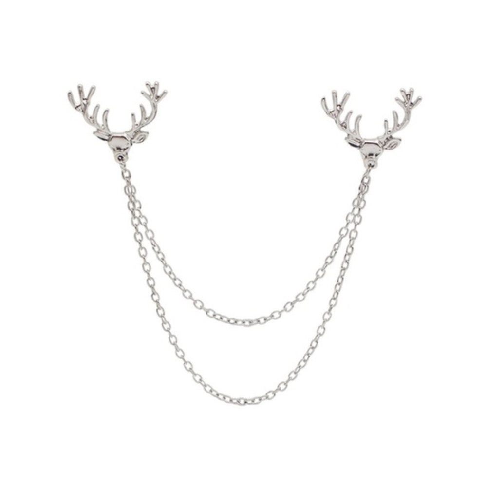 Antler Stag Elk Layer Silver Lapel Collar Pin - Picture 2 of 6
